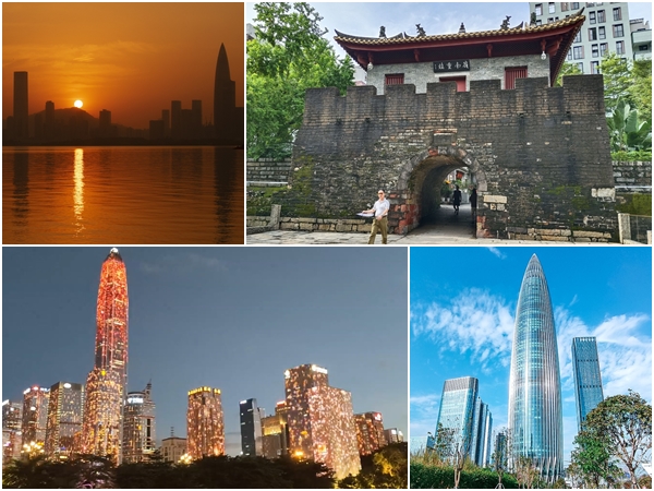 sunset, castle,fortress,light show,skyscrapers,Shenzhen